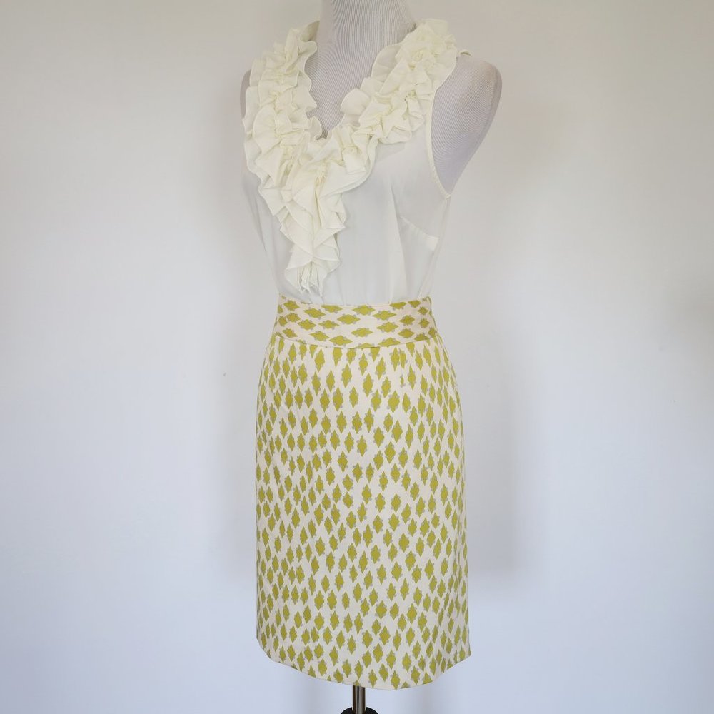 J. CREW Size 4 Ivory Yellow Green Skirt Blouse Set Career